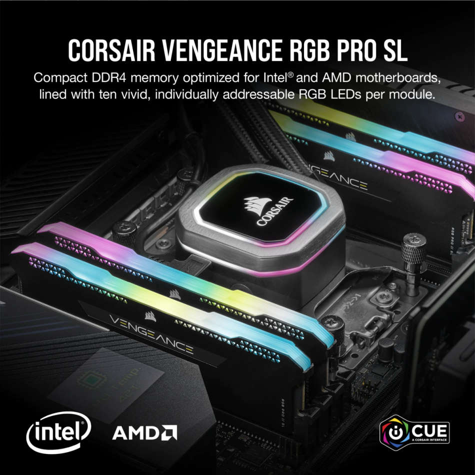 Corsair VENGEANCE RGB PRO SL 32GB (2x16GB) 3200MHz DDR4 CL16 Desktop Gaming Memory