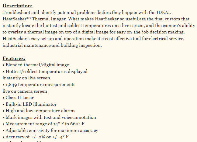 Ideal 61-844 Heat Seeker Thermal Imager ** R 40,000-00 Value ***