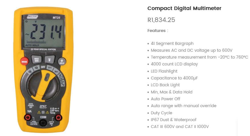 Major Tech - Compact Digital Multimeter (MT25) with Pouch