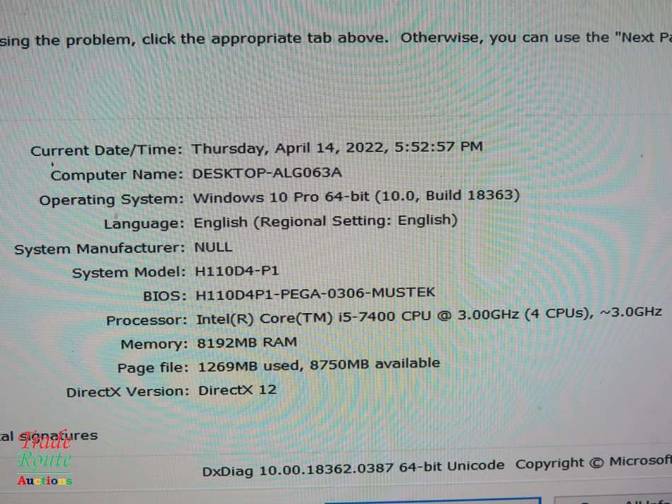 Mecer Pegatron JPT/H110 MINI PC Intel Core i5-7400 7th Generation 3.00GHz 8GB RAM 128GB SSD