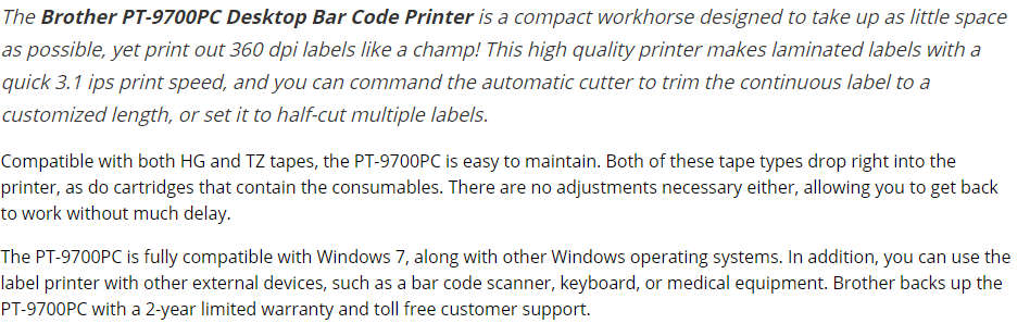 Brother PT-9700PC Label Printer - Bar Code Printer