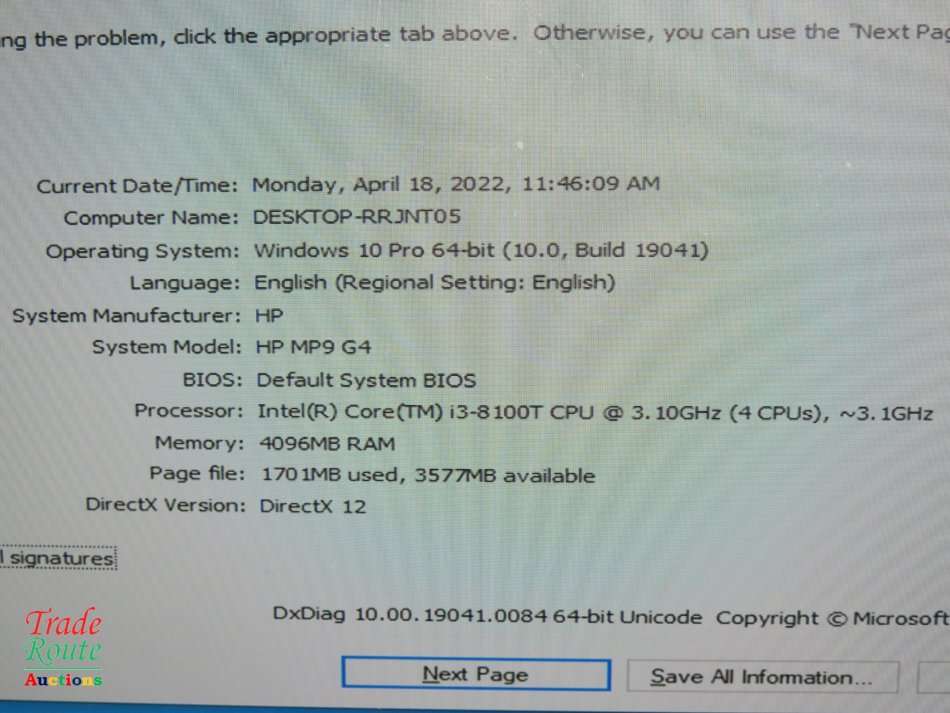 HP MP9 G4 Retail System Desktop Mini Computer | Core i3 8100T 8th Gen 3.1Ghz | 4GB RAM | 128GB SSD
