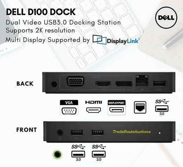 Dell Universal Dock D1000 USB 3.0 Full HD Dual Video Docking Station + Dell 65W Power Adapter