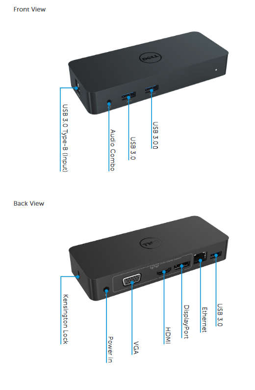 Dell Universal Dock D1000 USB 3.0 Full HD Dual Video Docking Station + Dell 65W Power Adapter