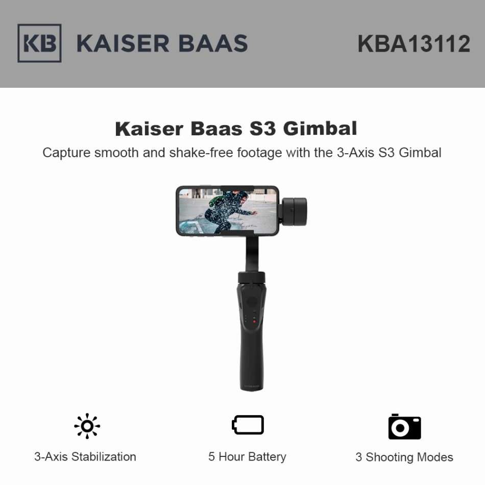 Kaiser Baas S3 Gimbal 3-Axis Smartphone Stabilizer / Vlog Stick