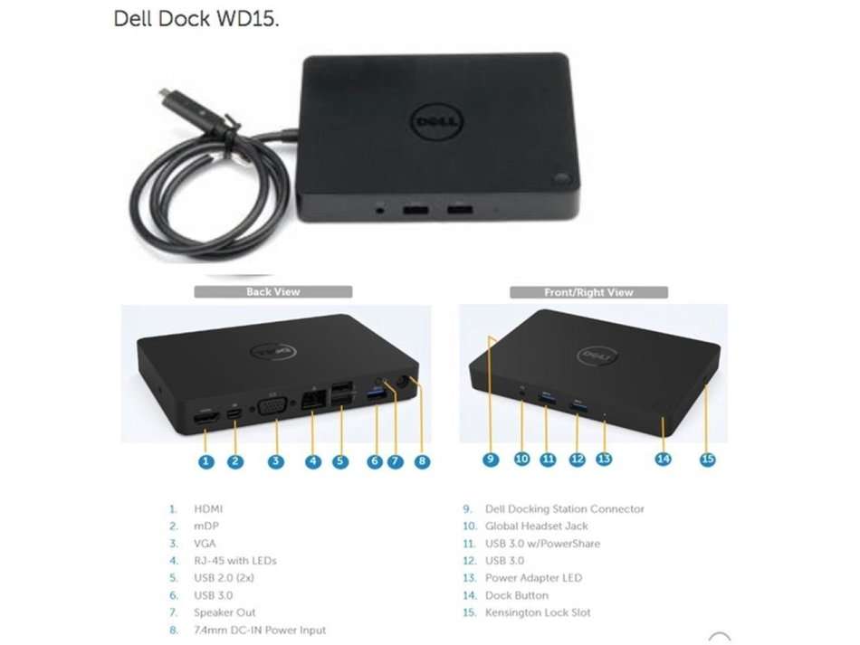 Dell business dock WD15 - Docking Station - [NO POWER ADAPTER] K17A USB-C K17A001