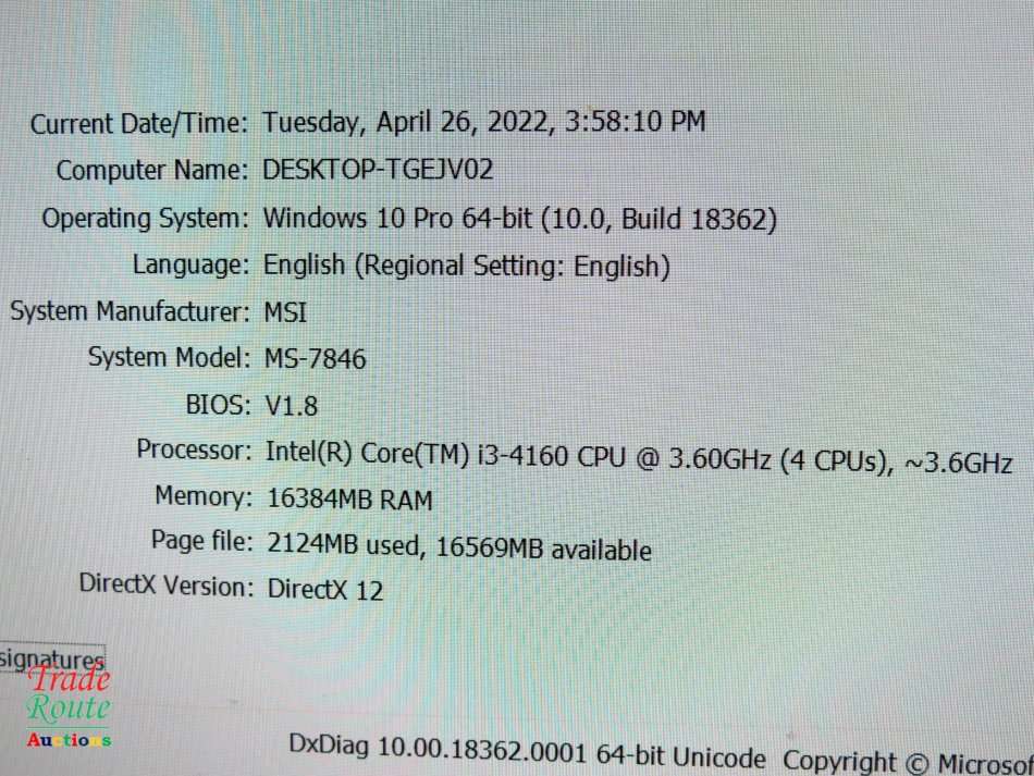 Micro-Star MSI MS-7846 Gaming PC | Core i3 3.6Ghz 16GB RAM 500GB HDD