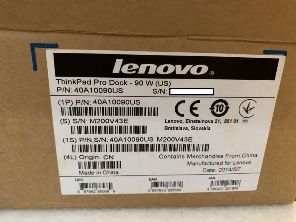 OPEN BOX - Lenovo ThinkPad Pro Dock 40A1 Replicator Docking Station 40A10090US + 90W Power Adapter