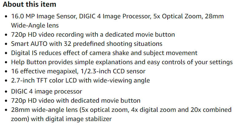 Canon PowerShot A2300 16.0 MP Digital Camera with 5x Optical Zoom (Silver)