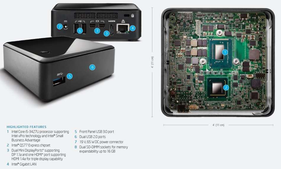 Intel DC53427HYE Mini PC NUC Kit - Core i5 upto 2.3Ghz - 16GB RAM - 240GB SSD *** R1 Bids