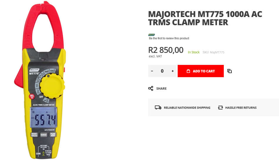 Major Tech  MT775 1000A  AC/DC TRMS Clamp Meter [ BOXED ]