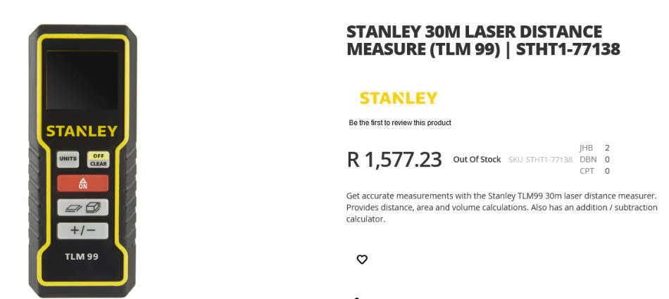 Stanley TLM99 Laser Measure, 0.1  30m Range, ±2 mm Accuracy ** Grab a bargain **