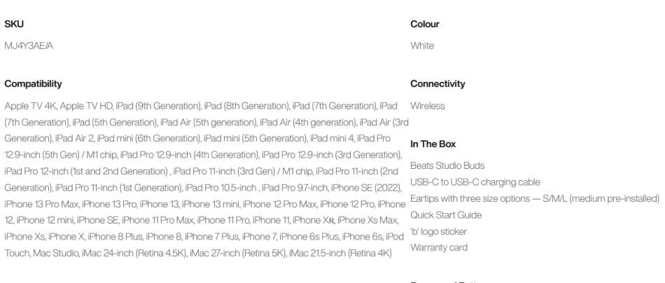 Beats Studio Buds  True Wireless Noise Cancelling With USB-C Charging Case