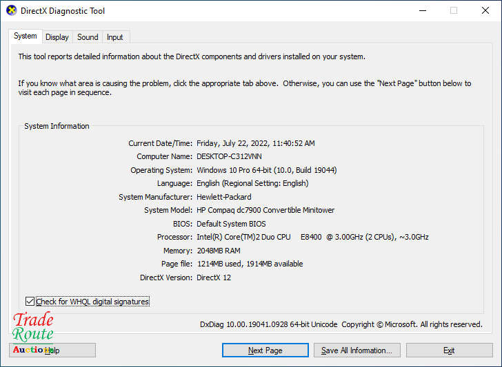 HP Compaq dc7900 Convertible Minitower PC - Intel Core 2 Duo E8400 CPU @ 3.0GHz 2GB RAM 160GB HDD