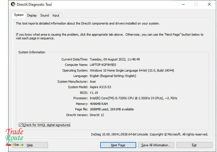Acer Aspire 3 A315-53 15.6" Laptop | Core i5 7200U 7th Gen 2.7GHz | 4GB RAM | 1TB HDD
