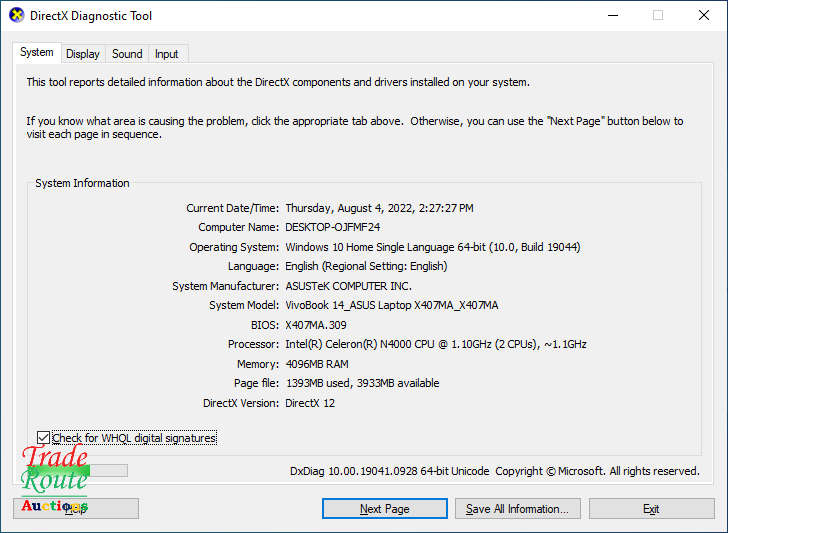 ASUS VIVOBOOK 14 X407MA 14` INCH NOTEBOOK | Celeron N4000 1.1 GHZ | 4GB RAM | 480GB SSD
