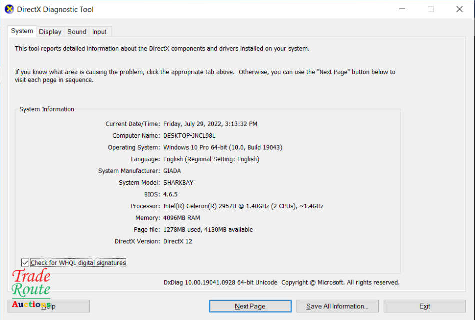 Giada Mini Desktop Computer | Intel Celeron CPU 2957U 1.4Ghz | 4GB RAM | 64GB SSD