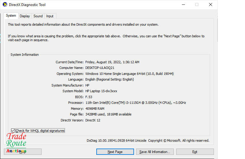HP 15.6" Laptop 15-dw3xxx Intel i3 1115G4 11th Gen 3.0Ghz - 4GB RAM - 1TB HDD + 256GB SSD
