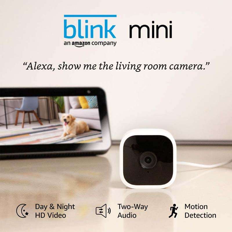Amazon Blink Mini  Alexa Smart Compact indoor plug-in security camera, HD Video