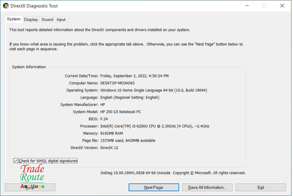 HP 250 G5 Notebook 15.6 Inch | CORE i5 6200U 6th Gen 2.3GHZ | 8GB RAM | 500GB HDD