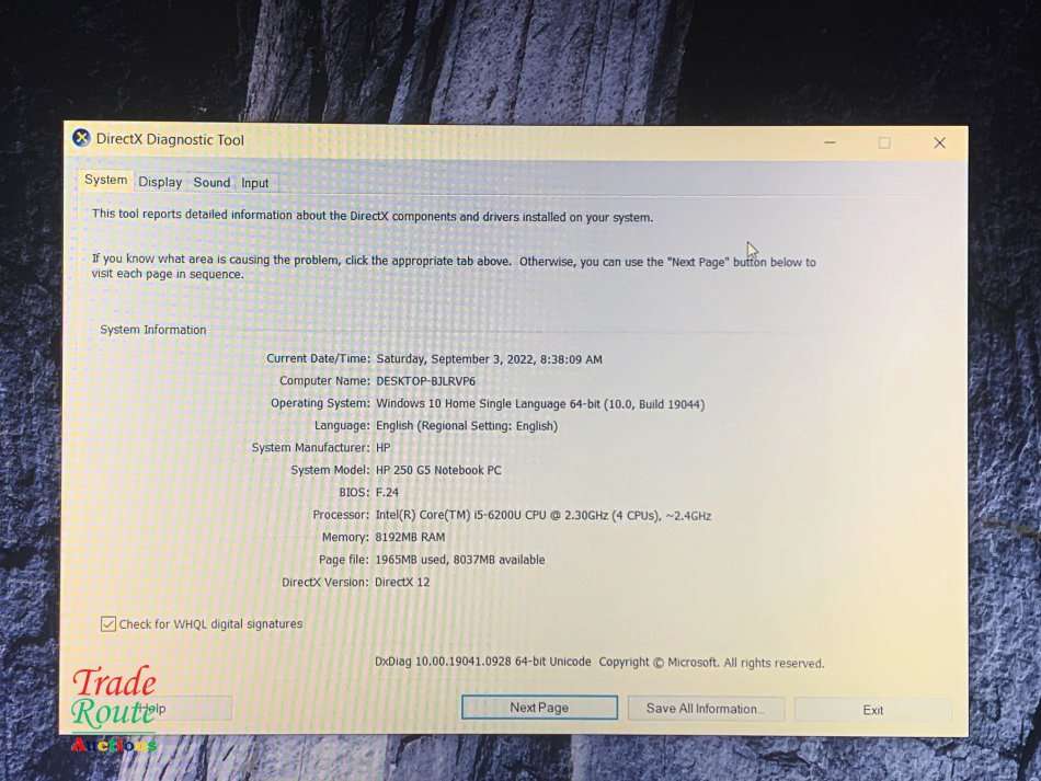 HP 250 G5 Notebook 15.6 Inch | CORE i5 6200U 6th Gen 2.3GHZ | 8GB RAM | 500GB HDD