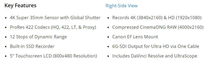 Blackmagic Design Production Camera 4K - EF MOUNT