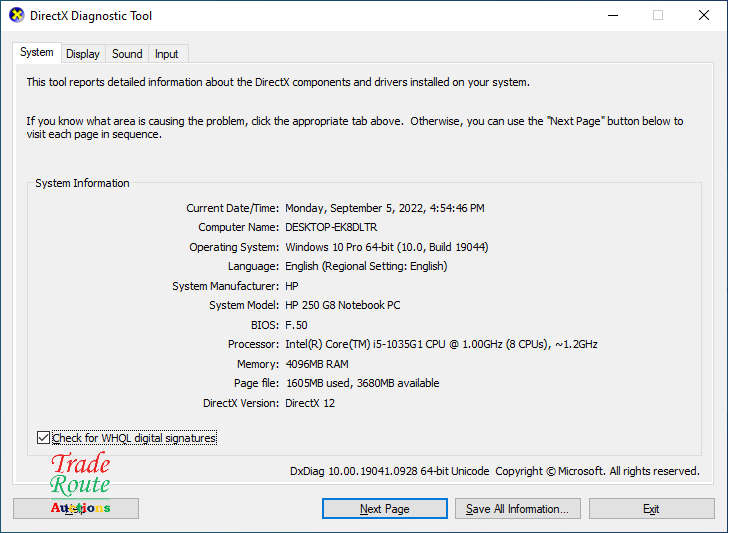 HP 250 G8 Notebook 15.6 Inch | CORE i5 1035G1 10th Gen 1.2GHZ | 4GB RAM | 500GB HDD