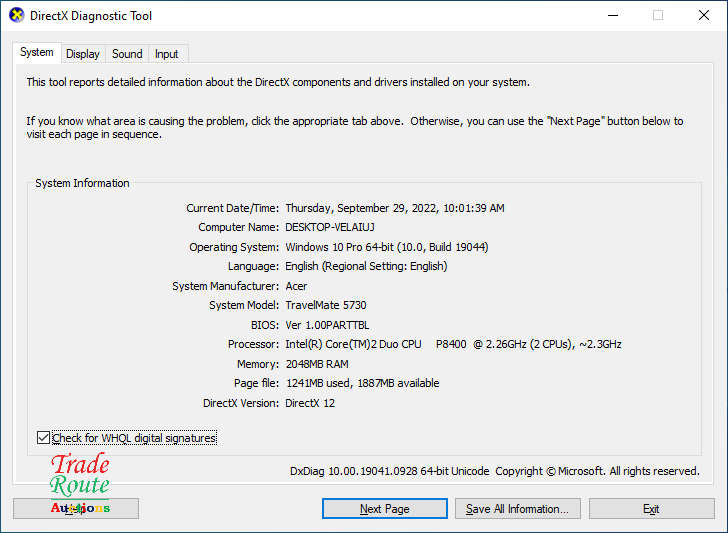Acer TravelMate 5730 - Intel Core 2 Duo P8400 2.3Ghz 2GB RAM - 250GB HDD [ Faulty Battery ]