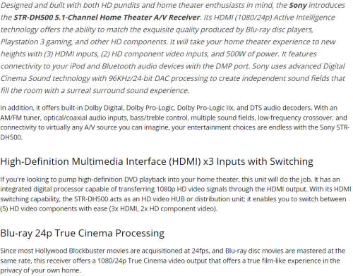 Sony STR-DH500 5.1-Channel Home Theater A/V Receiver
