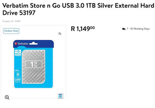 Verbatim Store `n` Go USB 3.0 Hard Drive 1TB Silver| Portable | External | 1000GB | Brand new