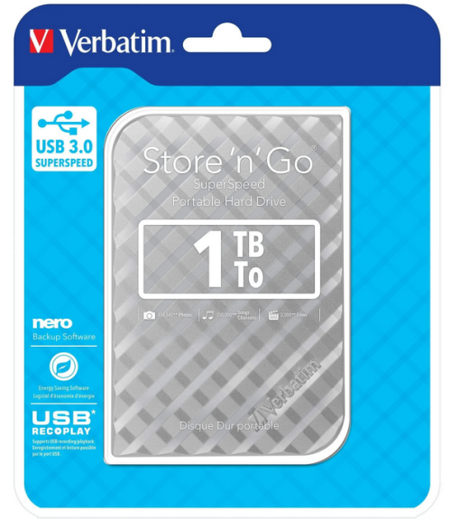 Verbatim Store `n` Go USB 3.0 Hard Drive 1TB Silver| Portable | External | 1000GB | Brand new