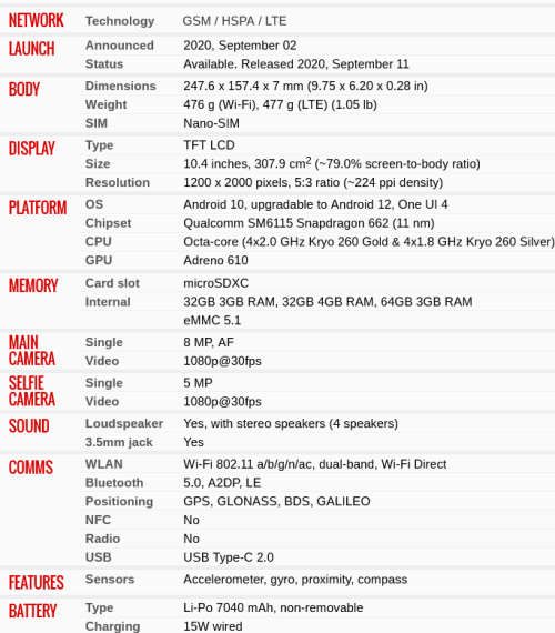 Samsung Galaxy Tab A7 Tablet  (32GB) LTE & WiFi - 10.4 Inch TouchScreen Tablet [ SM-T505N ]