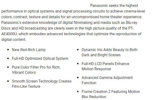 Panasonic PT-AE4000U HD LCD Home Cinema Projector [ only 53 Lamp Hours ]