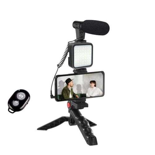 Vlogging Kit with Tripod LED Video Light & Phone Holder plus Microphone & Remote [TIKTOK YOUTUBE]