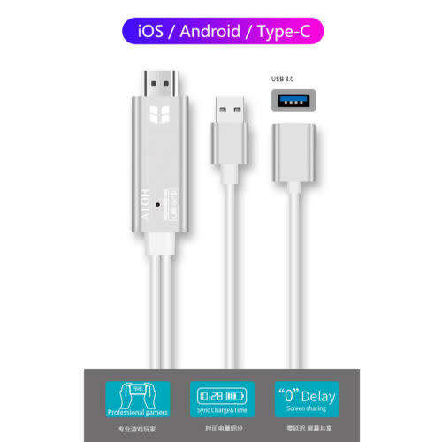 PowerUp USB to HDMI Digital converter Cable - ScreenShare Apple or Android phone Tablet to TV