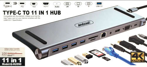 Type-C 11-in-1 HDMI Hub Adapter - USB Docking Station USB-C HUB