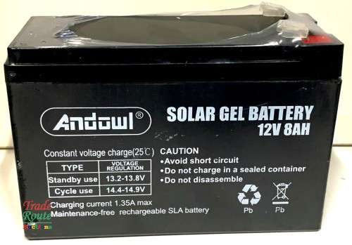 12V 8AH Solar GEL Battery 12Volts 8Amps  - for Alarms, Gate, UPS, CCTV, Security Systems