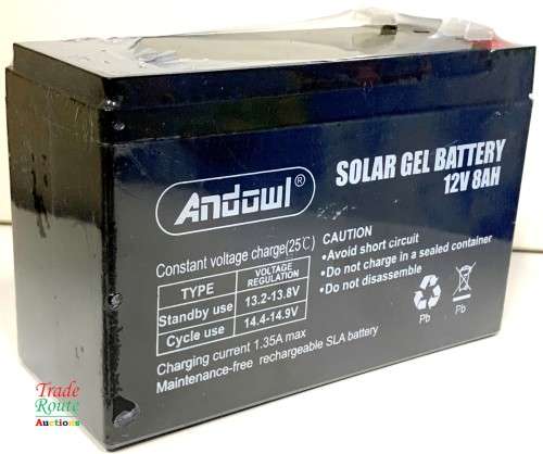 12V 8AH Solar GEL Battery 12Volts 8Amps  - for Alarms, Gate, UPS, CCTV, Security Systems