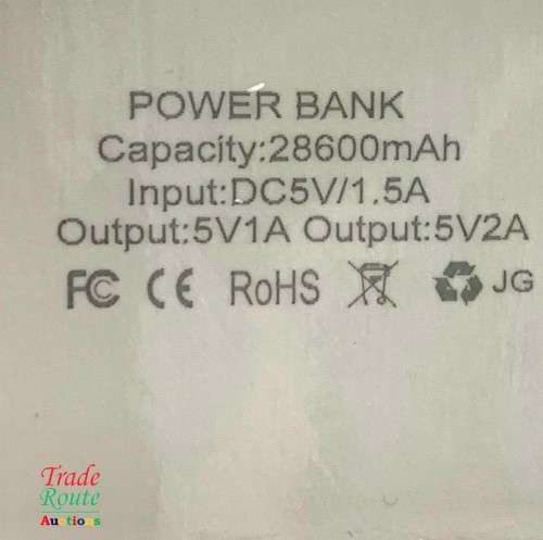 Power Bank with LED Flashlight 2 USB Charging ports 28600mah