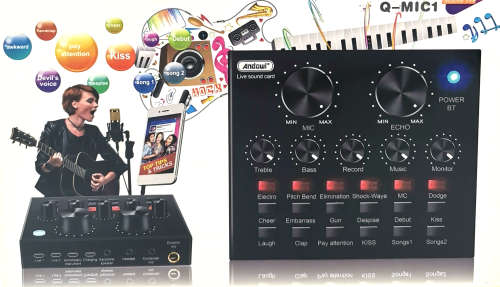 Live Sound Card - Live Stream or Karaoke Audio Interface 12 sound effects, and 10 effect modes