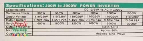 1000watts 12V DC to 230V AC Inverter - Aerbes AB-Q013  Can connect to Gel, Deep Cycle Batteries