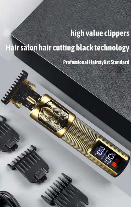 LCD Display Electric Hair Clipper Rechargeable Hair Clipper Gold