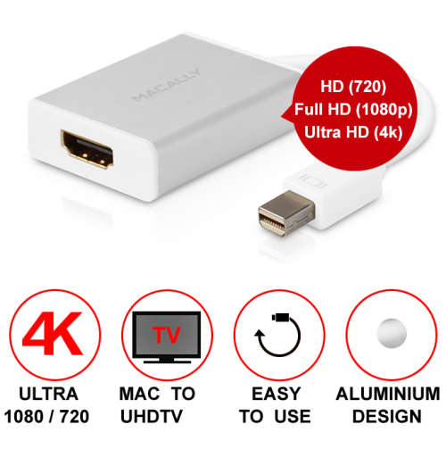 Macally MDHDMI Aluminium Mini DisplayPort to HDMI Adapter with Support of Ultra HD (4K)