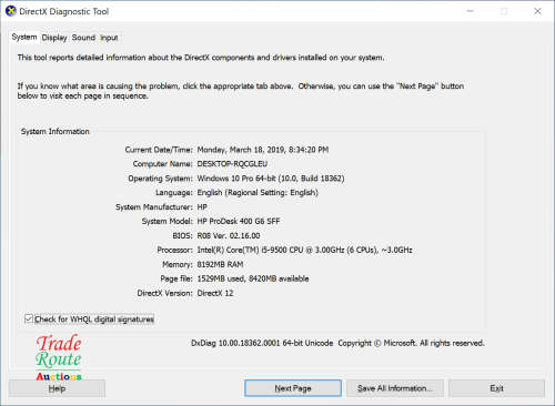HP Prodesk 400 G6 SFF Desktop Computer | Core i5 9500 9th Gen 3.0Ghz | 8GB RAM | 256GB SSD