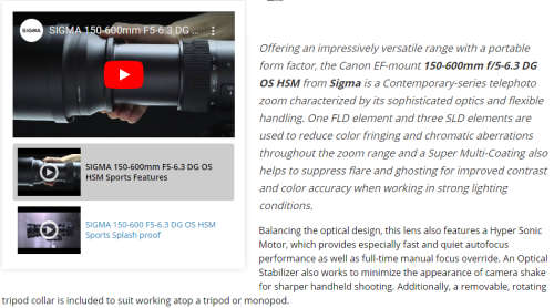 Sigma 150-600mm Lens OS HSM Sport For Canon DSLR Camera Lens [CANON MOUNT]