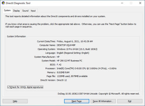 HP 290 G2 MT Desktop Computer | CORE i3 8100 8th Gen 3.6GHz | 8GB RAM | 500GB HDD