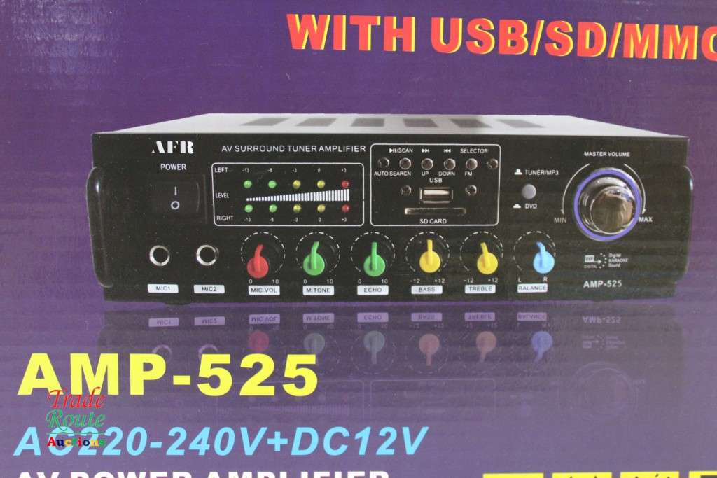 AFR Digital Audio Amplifier AMP-525 FM RADIO - USB - SD CARD - 12V DC / 220V AC