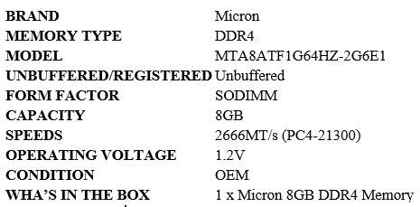 8GB LAPTOP RAM - Micron 8GB DDR4 RAM Laptop Memory - 2666 MHz