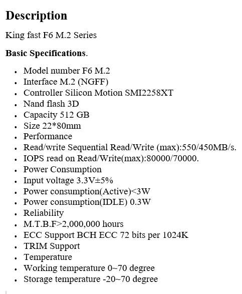 512GB SSD ** SuperFast ** KingFast 512GB M.2 SSD Solid State Drive