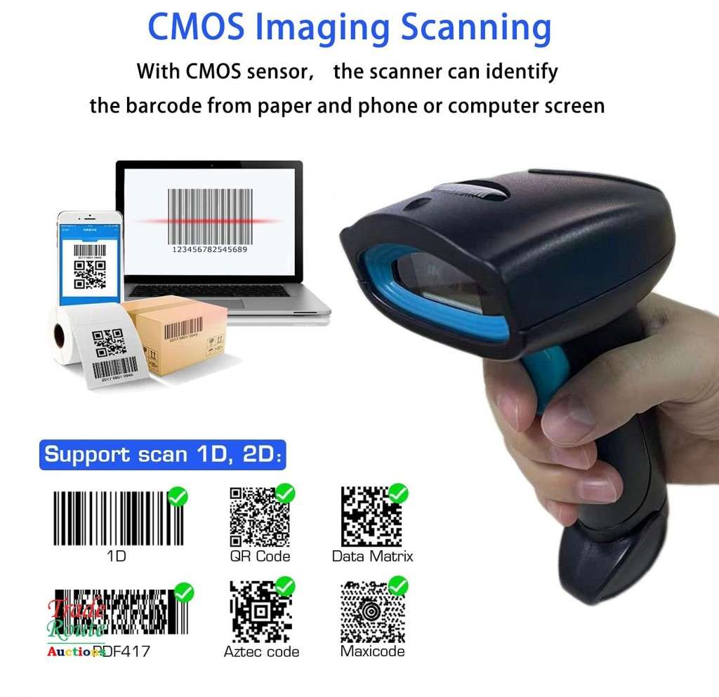 Barcode Scanner 1D/2D Wireless Handheld Automatic - 2D QR Code Scanner Wireless